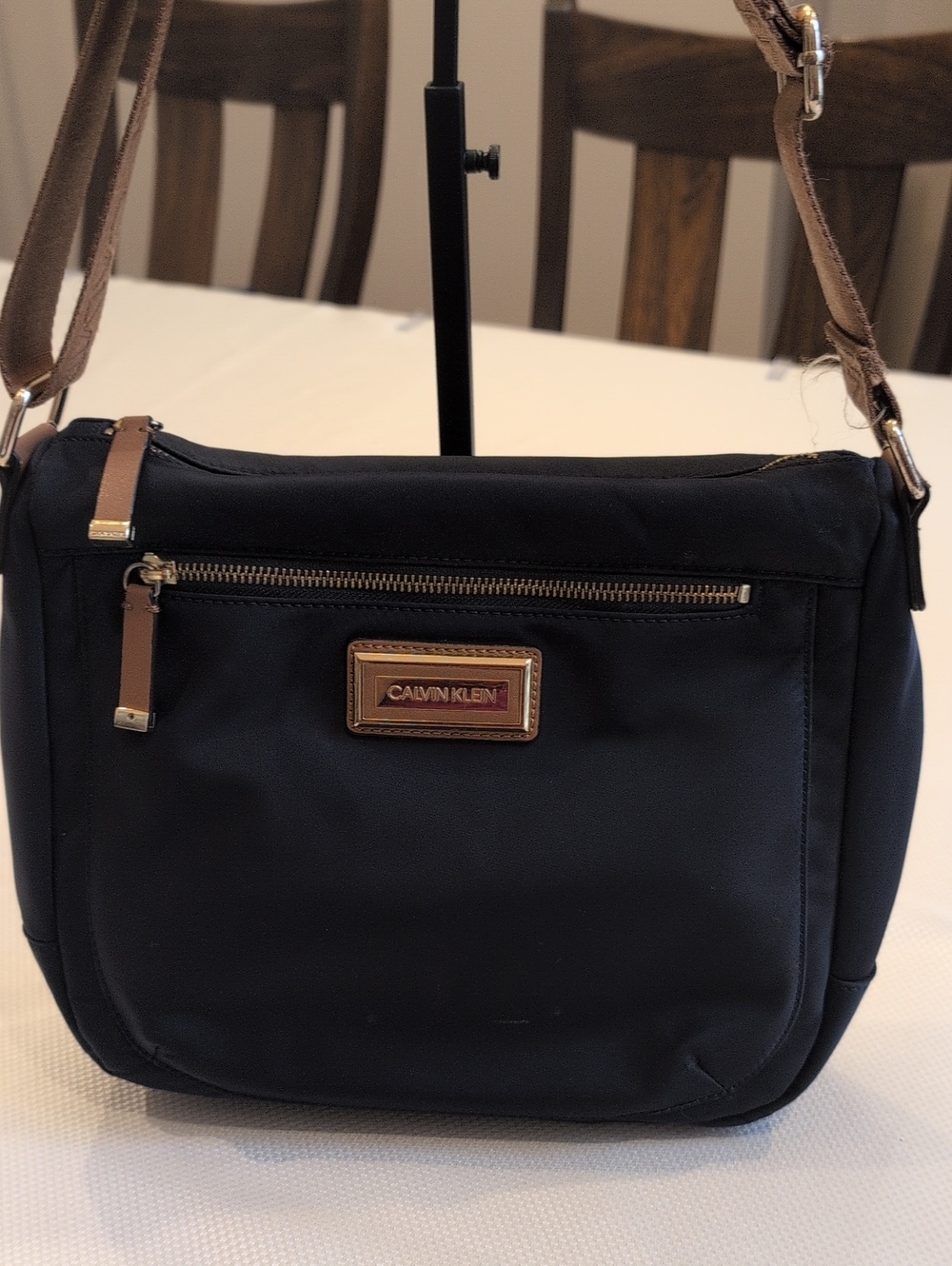 Calvin Klein Navy Belfast Nylon Crossbody Bag with Brown Trim